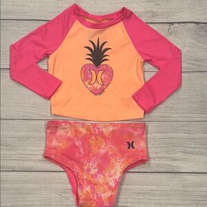 Hurley Baby Girls Pink and Orange Rash-guard Swim Set